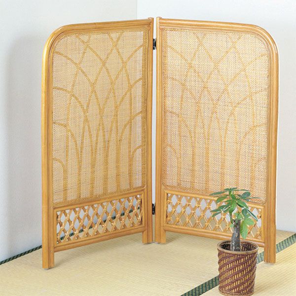 衝立 2連 ラタン 間仕切り ロータイプ 籐家具 高さ101cm （ パーテーション パーティション アジアン ）