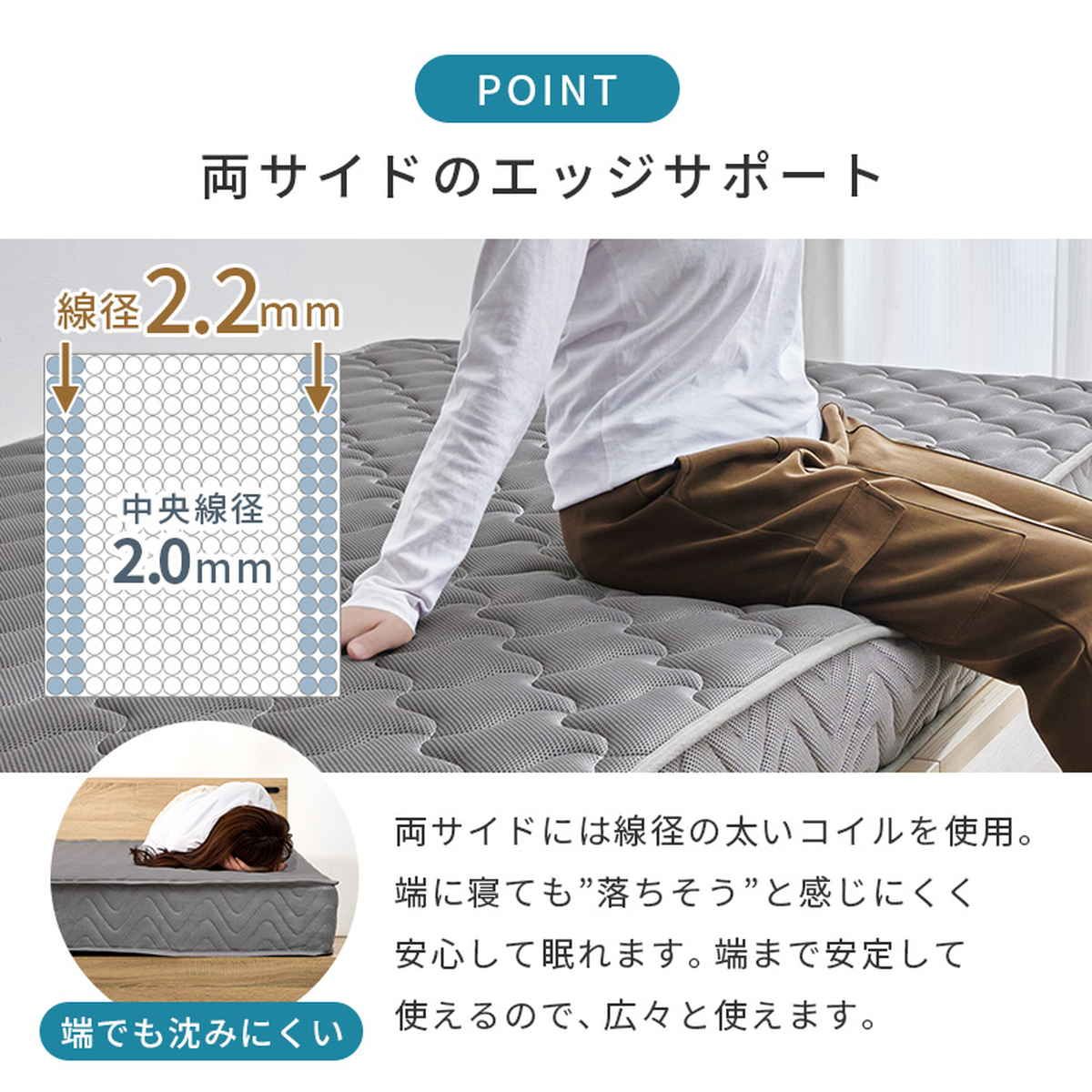 マットレス シングル ポケットコイル 両面仕様 3Dメッシュ （ 寝具 マット 圧縮ロール 搬入簡単 メッシュ 通気性 やや硬め エッジサポート 快適 厚さ20 高品質 コンパクト ）