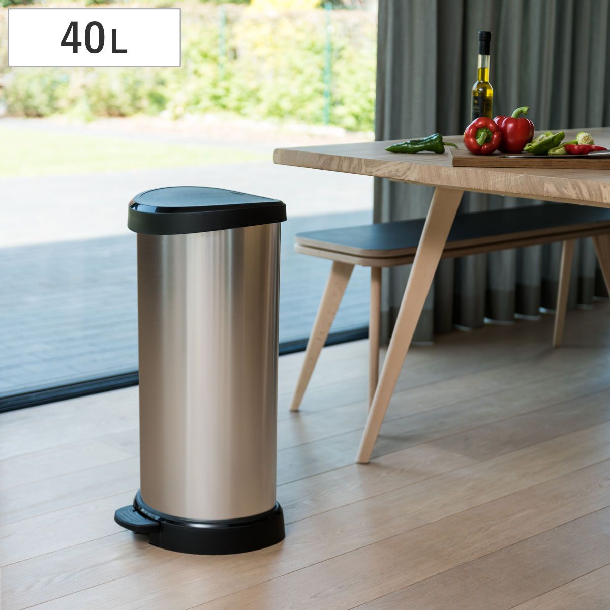 ゴミ箱 40L Deco ペダルビン セミラウンド ペダル式 （ ごみ箱 40リットル デコ ペダル ふた付き 軽量 ステンレス風 シンプル プラスチック スタイリッシュ 袋止め付き 分別 ） 16,500円
