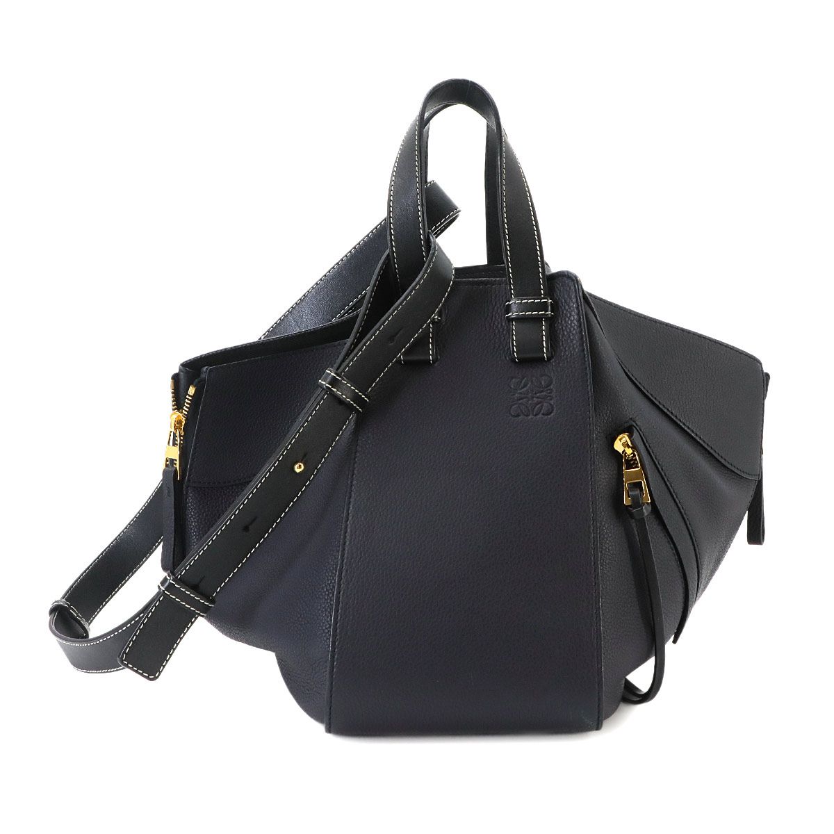 ロエベ LOEWE ハンモック スモール 2way ハンド ショルダー バッグ レザー ネイビー ブラック Hammock Small 90329489