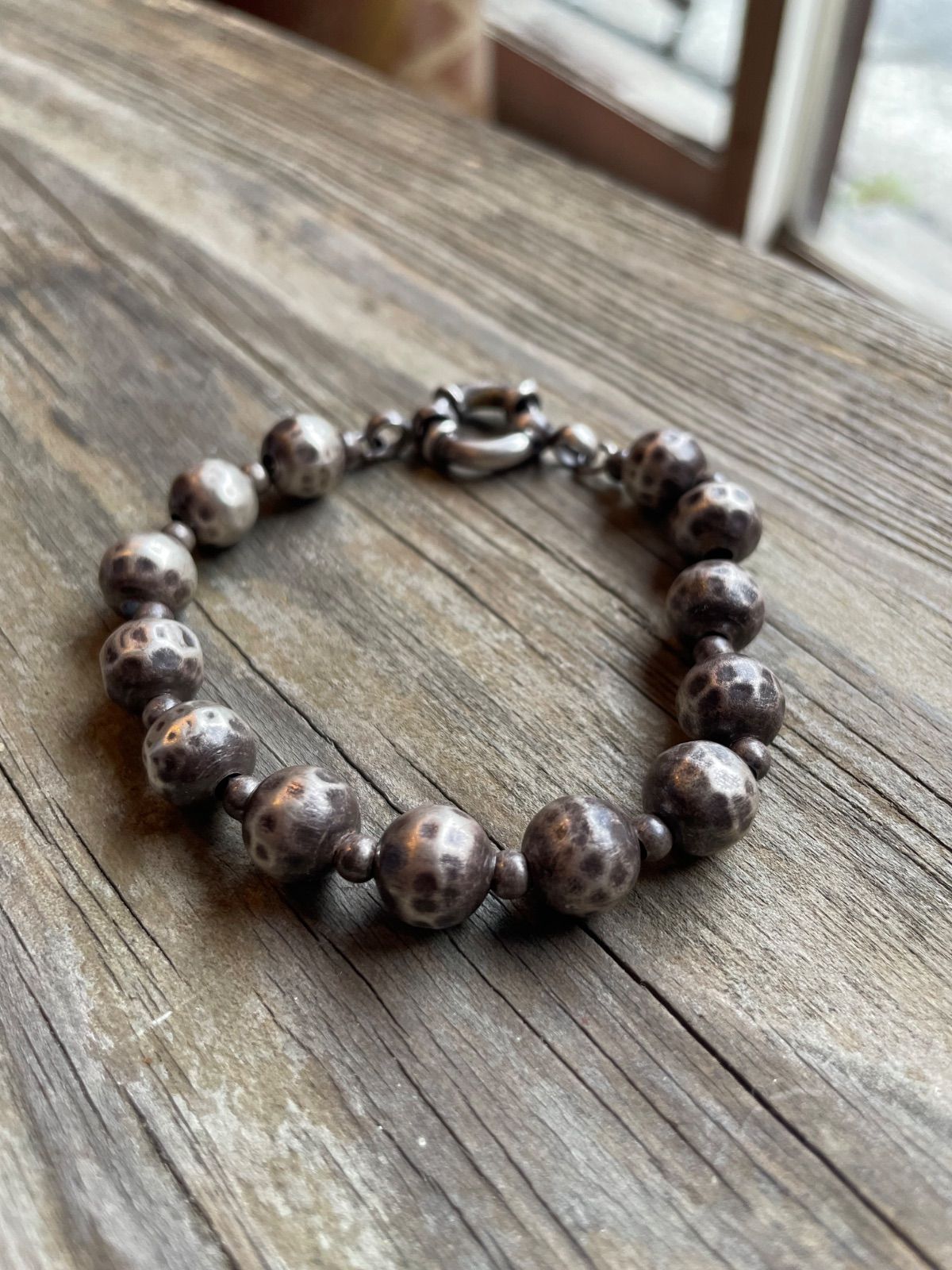 ヴィンテージ シルバー925 槌目 ボールブレスレット sv925 hammered silver bracelet シルバーアクセサリー 燻し 20cm メンズ レディース