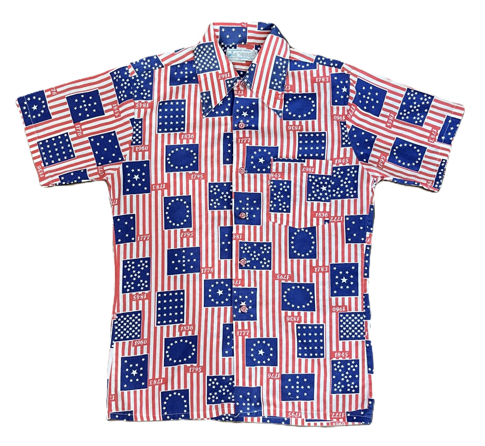 1970s Kmart Permanent Press American Flag Pattern S/S Shirt / Made in USA