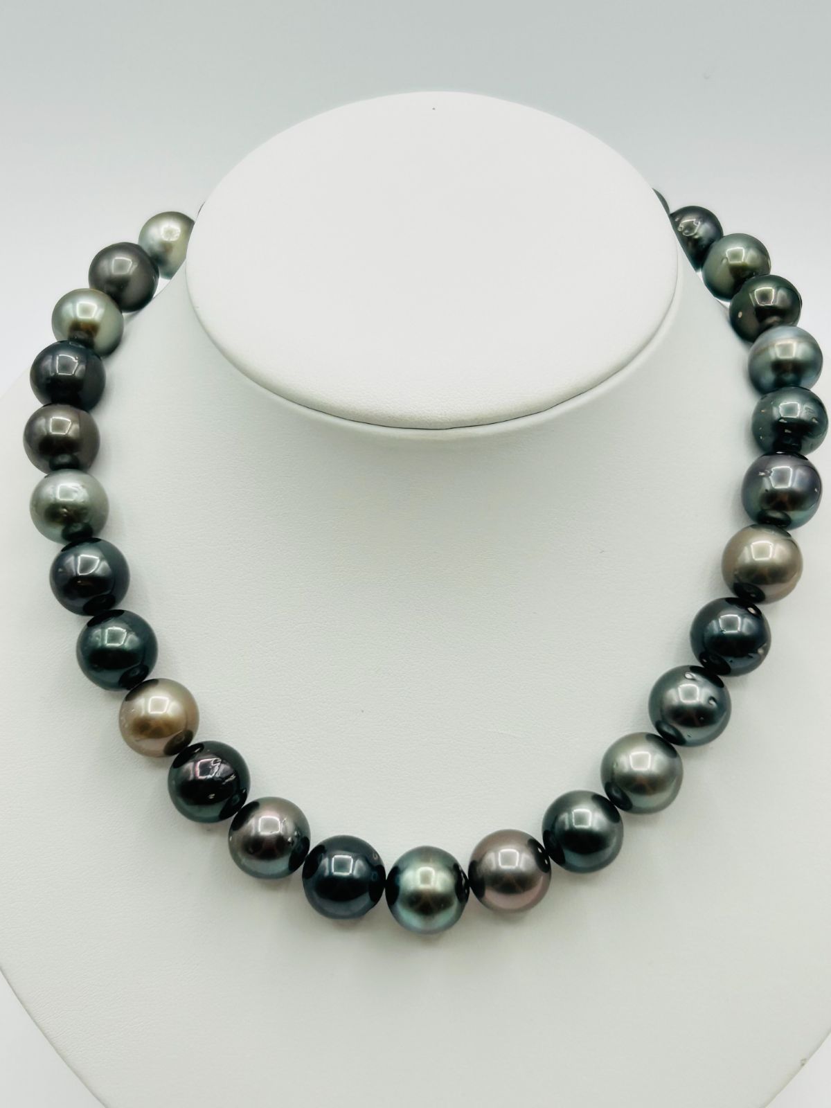 タヒチ 黒蝶 パール ネックレス マルチカラー 真珠 11.9～14.2mm BLACKPEARL 大渓地