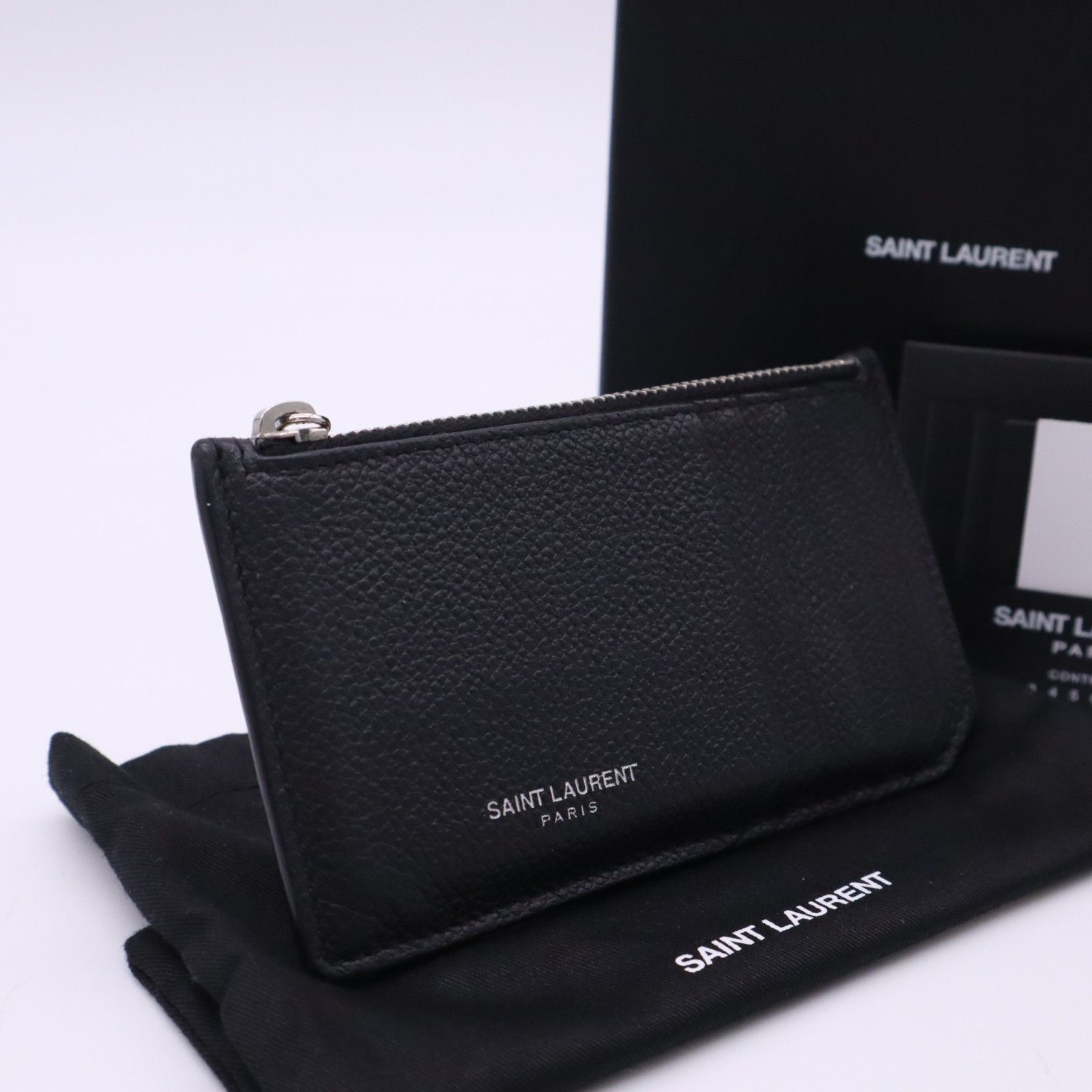 ★3日以内返品可★ 美品 SAINT LAURENT PARIS サンローランパリ ロゴ レザー フラグメント カードケー 458583 コインケース ブラック グレインレザー メンズ 26,753円
