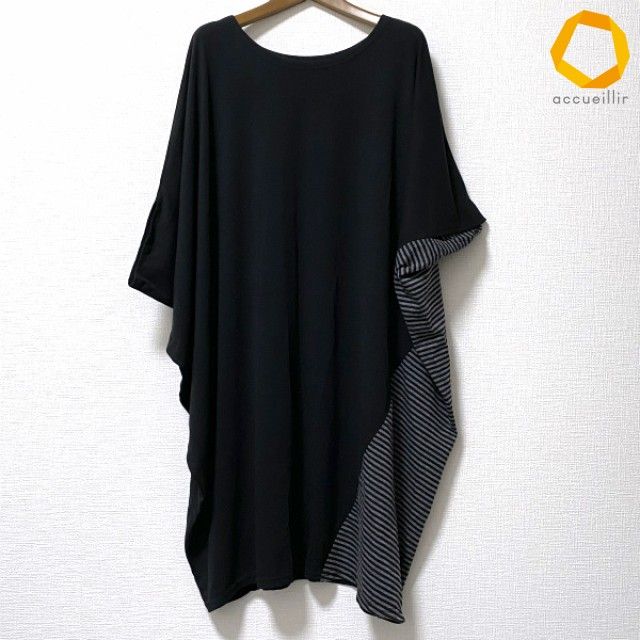 #anc センソユニコ sensounico カットソー チュニック 40 黒 グレー ボーダー アシンメトリー レディース [1022773]