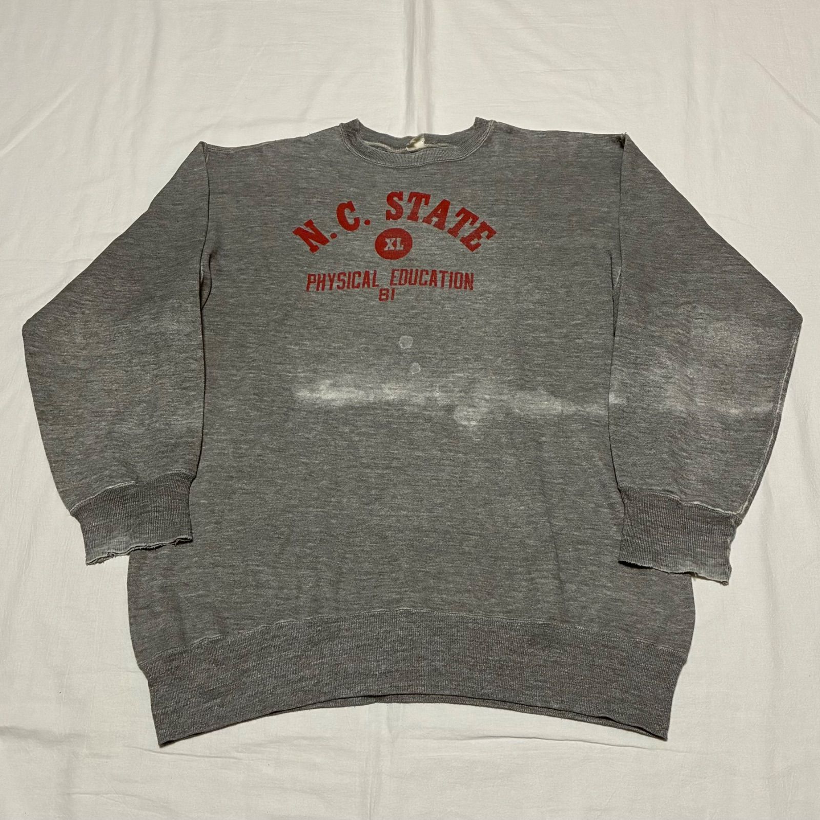 70s Russell Athletic ラッセル・アスレティック スウェット 金タグ N.C. STATE PHYSICAL EDUCATION 4段プリント カプセルロゴ グレー ビッグサイズ