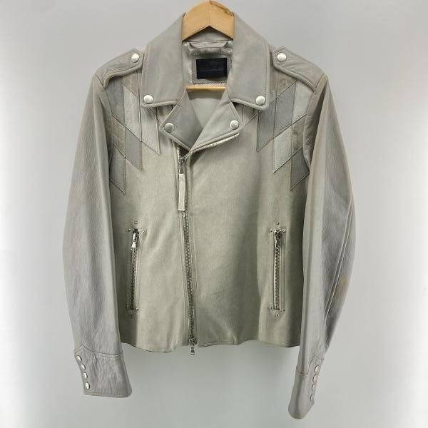 【中古】DIESEL BLACKGOLD スエード切替 ダブルライダースジャケット グレー 44 ※状態 ディーゼル[24]