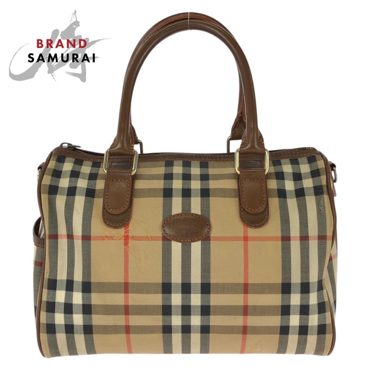 美品 BURBERRY バーバリー ヴィンテージ チェック柄 ベージュ ブラウン キャンバス/レザー ハンドバッグ ミニボストンバッグ 604103【中古】