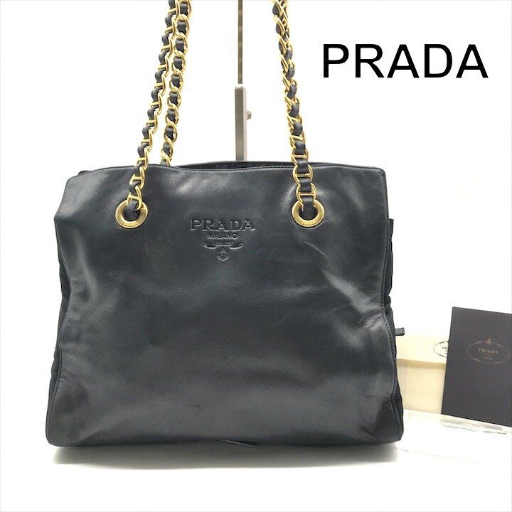 良品 PRADA プラダ トート チェーン ショルダー バッグ レディース ブランド ゴールド金具 ファッション レザー ブラック r2316 28,119円