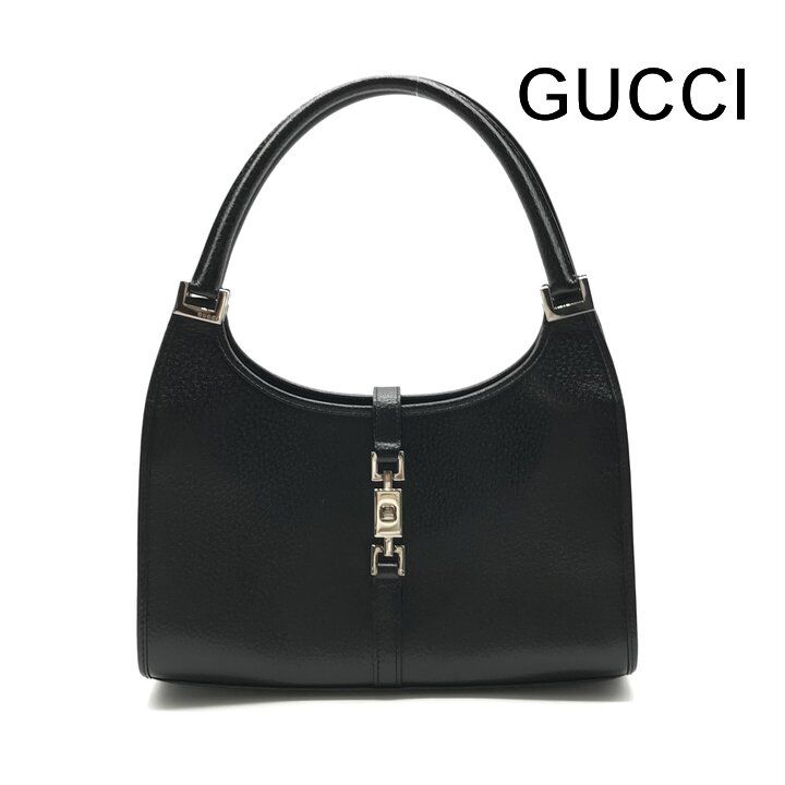 超美品 GUCCI グッチ ジャッキーピッグ レザー ハンド バッグ SV金具 ブラック ブランド レディース かばん 鞄 y903