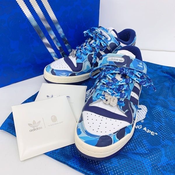 adidas アディダス A BATHING APE エイプ FORUM 84 BAPE LOW スニーカー シューズ ローカット ブルーカモ メンズ 27cm ブルー 靴 DF20130■