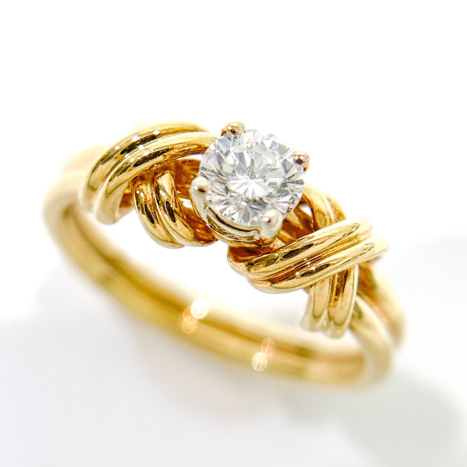 【中古】ティファニー TIFFANY&Co. ダブルシグネチャー ダイヤ1P リング 指輪 K18YG イエローゴールド 750