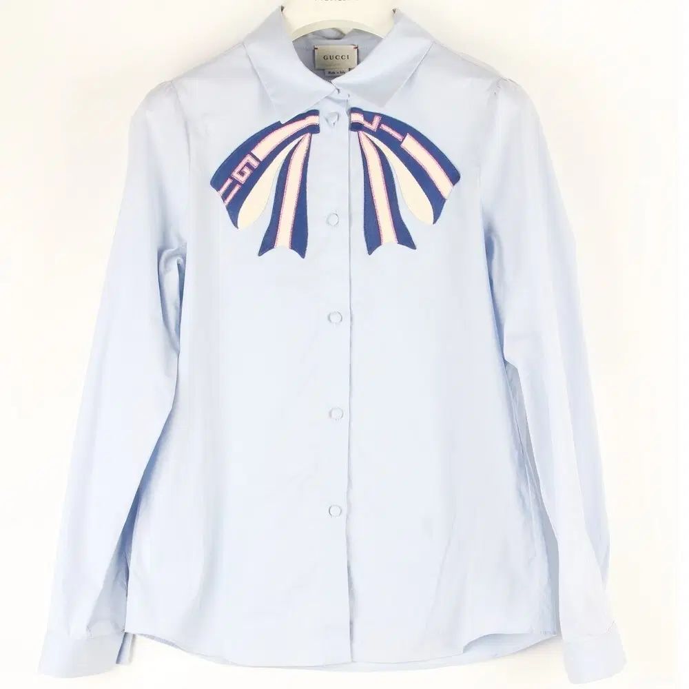 正規品/当日出荷 グッチ リボン ロゴ キッズ シャツ 12Y 38,000円
