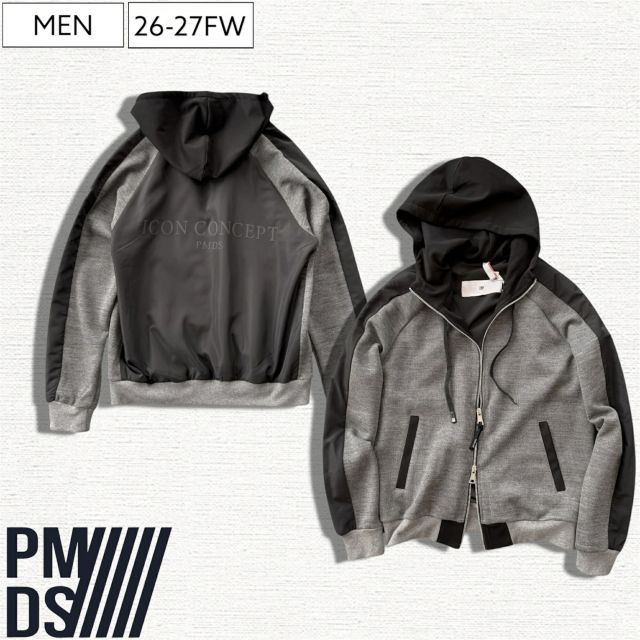 【26-27秋冬最新作/定価64,900円】PREMIUM MOOD DENIM SUPERIOR -PMDS- ピーエムディーエス 大人の休日にピッタリな１着！ダブルジップパーカー フーディブルゾン ICON BACK LOGO ZIP PARKA スウェ