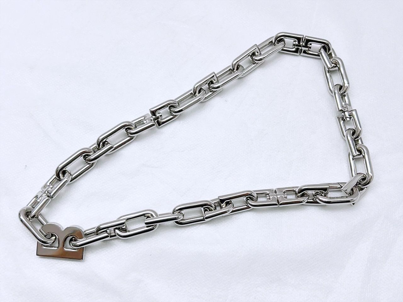 美品　BALENCIAGA　バレンシアガ　703237　B　Chain　Bチェーン スリム　ネックレス　M　シルバー　真鍮