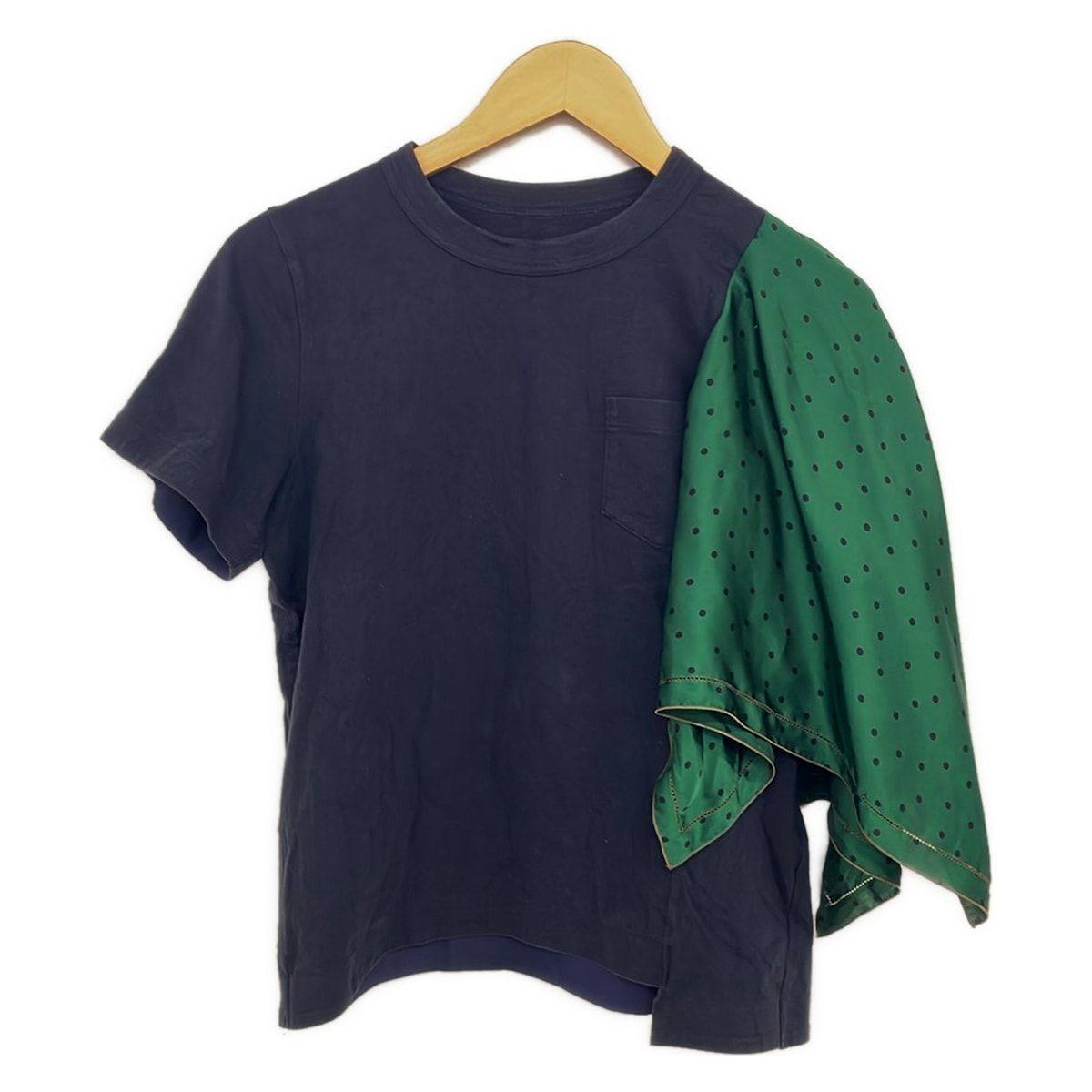 Sacai(サカイ) 半袖カットソー サイズ1 S レディース美品 - 19-04325 ダークネイビー×グリーン ドット柄