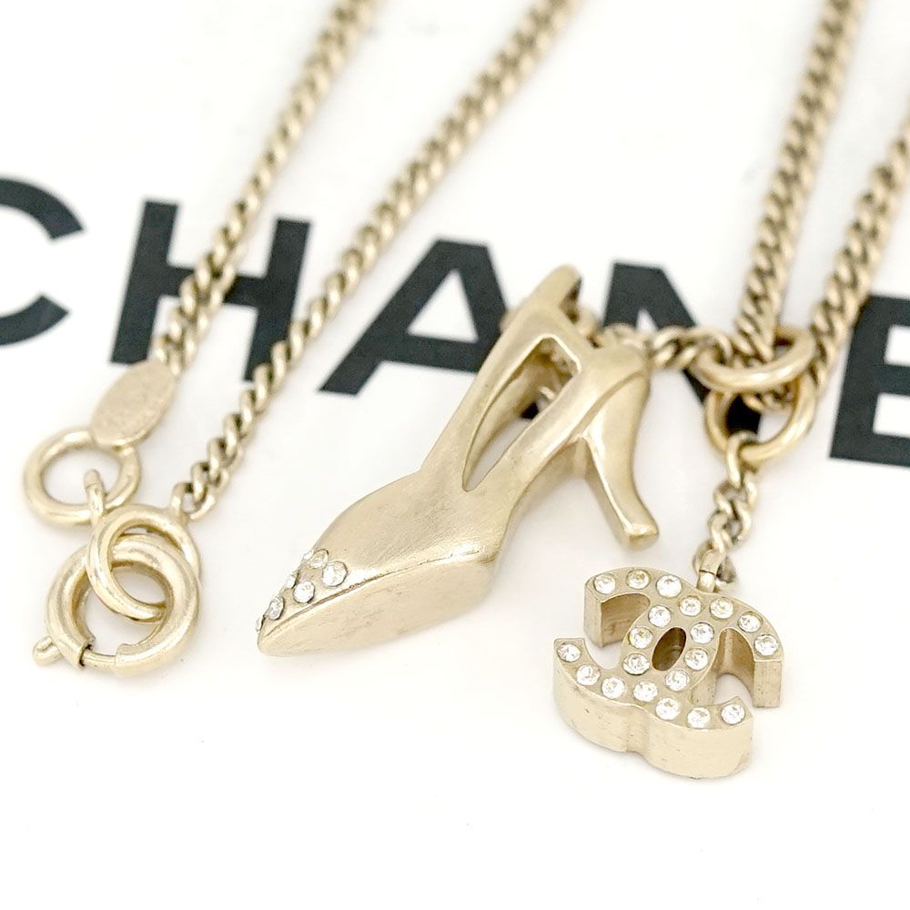 シャネル CHANEL ココマーク パンプス ヒール 靴 ネックレス ゴールド ラインストーン 保存箱 【極美品】