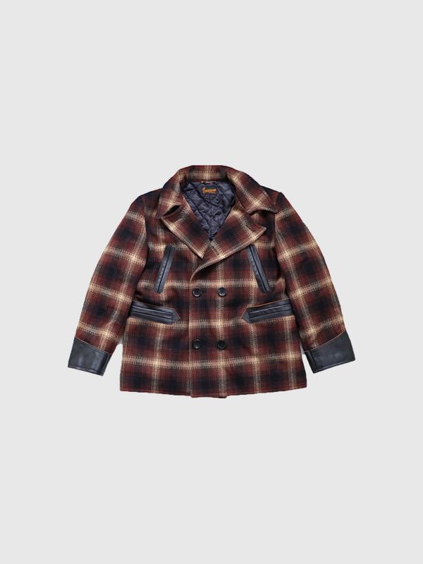 TENDERLOIN テンダーロイン T-RAIL COAT Pコート チェック カウレザー ウール レイルローダーコート