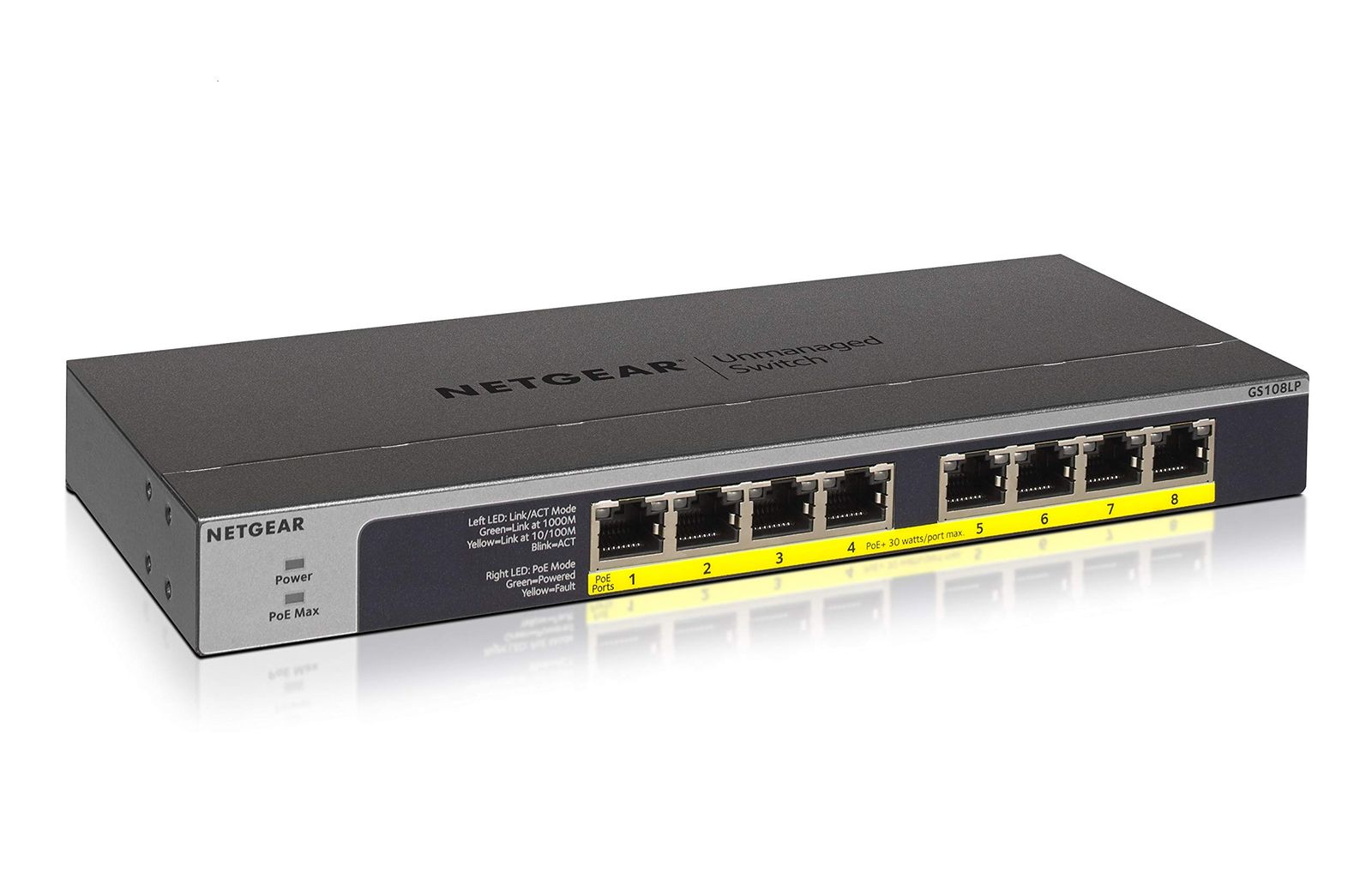 【正規品】 ネットギア NETGEAR スイッチングハブ 8ポート 1G PoE+ (60.5W) 金属筐体 静音ファンレス リミテッドライフタイムハードウェア保証 アンマネージスイッチ GS108LP-100AJS [PoE+ 60.5W]