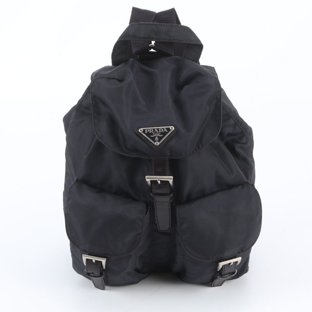 Good Condition Prada Tesuto Nylon Triangle Logo Leather Rucksack Rucksack Shoulder Bag Ladies RNM EO49-7 [Used]