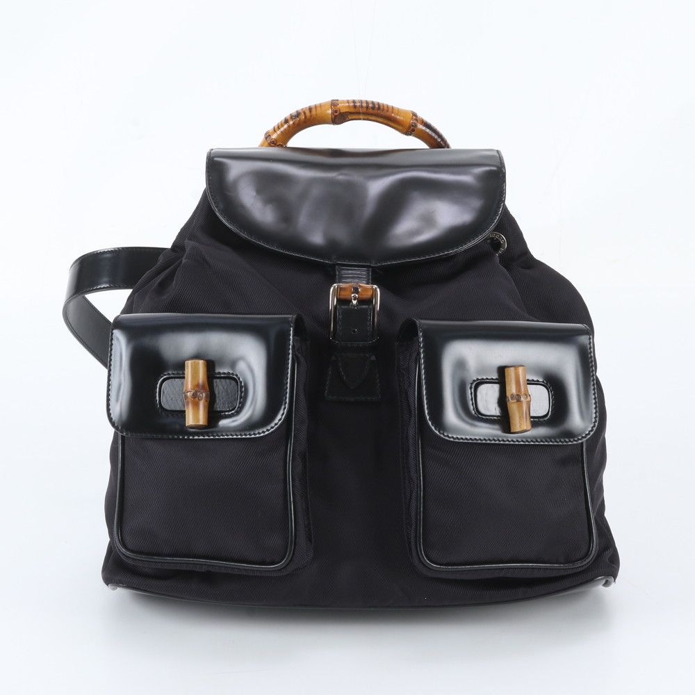 美品 グッチ バンブー 003 2058 レザー リュックサック リュック ショルダー バッグ ブラック 黒 レディース UNM EO36-9【中古】