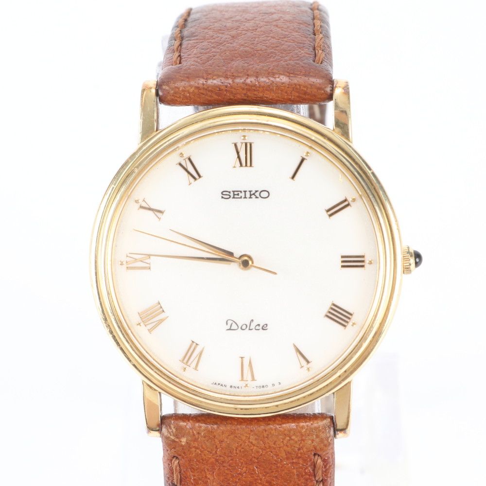 美品 SEIKO セイコー DOLCE ドルチェ 8N41-7030 レザー 腕時計 本革 ブランド おしゃれ 不動 メンズ UNM EO24-5【中古】 12,474円