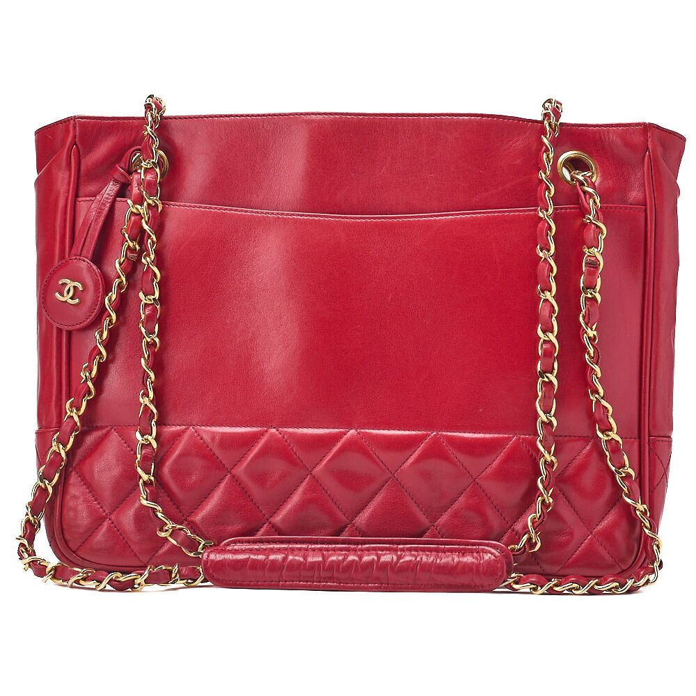 CHANEL シャネル 　マトラッセ 　プルチャーム付き　 ダブルチェーンショルダー 　ラムスキン 　赤　ゴールド金具 　レディースバッグ ブランド【中古】【送料無料】