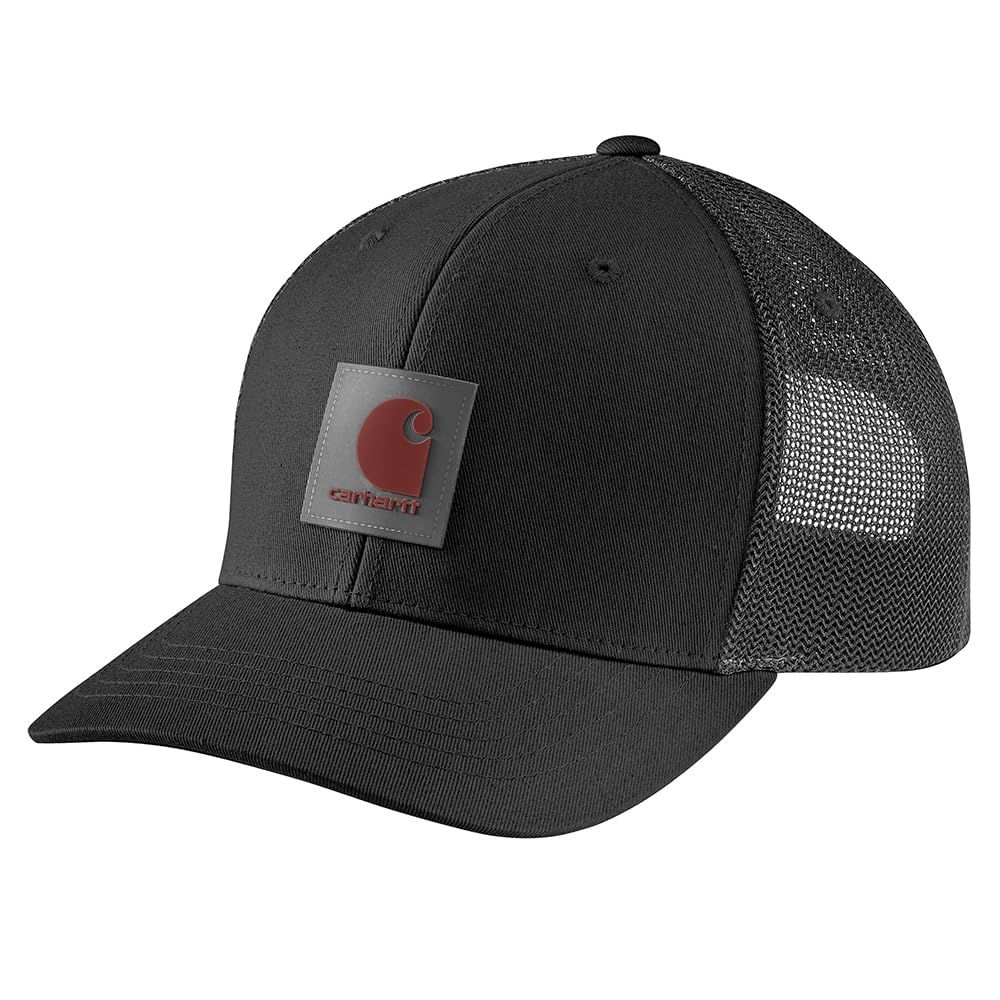 Carhartt メンズ ラギッドフレックスツイルメッシュバックロゴパッチキャップ, ブラック, One Size