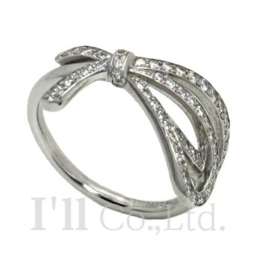 Tiffany&Co.　ティファニー　ボウ　リング　750WG　57Pパヴェダイヤモンド　8号　ブランドジュエリー　アクセサリー　指輪　Au750　K18WG　ホワイトゴールド　リボンモチーフ　結び目　ノット 【中古】【87327】