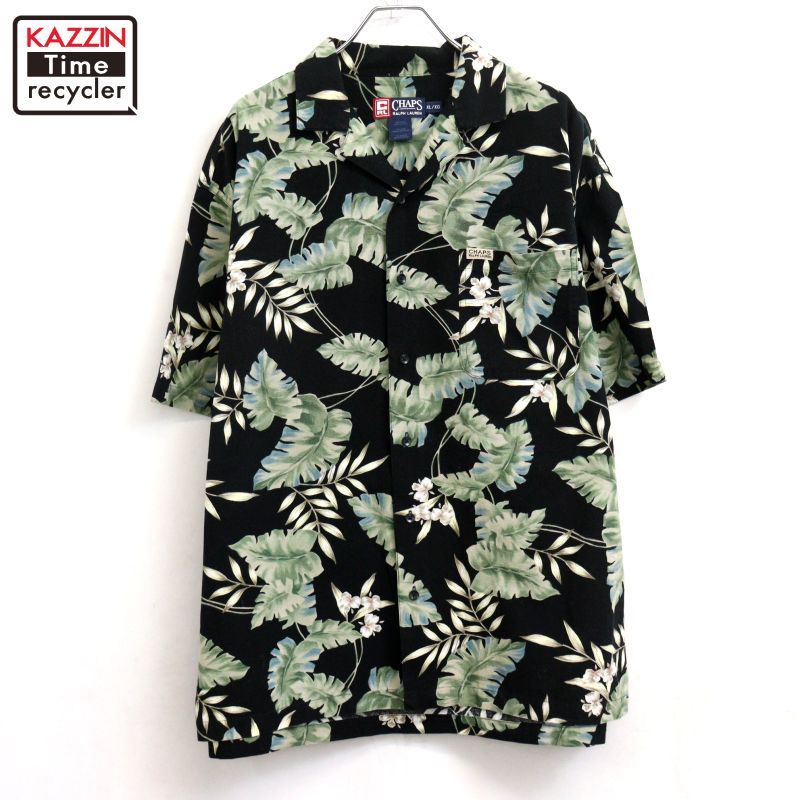 90s vintage CHAPS 花柄 オープンカラー アロハシャツ メンズ 表記XLサイズ