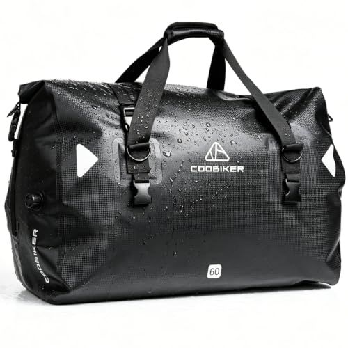 バイクシートバッグ 40L/60L 防水ツーリングバッグ リアバッグ IPX6防水 500D PVC素材 補強底板付き 固定ベルト4本 エアバルブ搭載 キャンプ ロングツーリング対応pms
