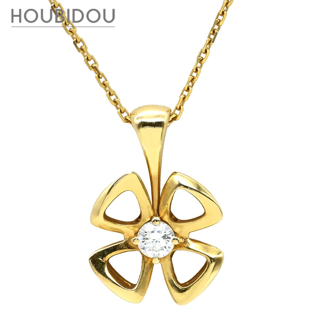 ブルガリ BVLGARI ネックレス フィオレヴァー イエローゴールド Au750 K18YG パヴェ 1Pダイヤ フラワー オープンワーク 【中古】