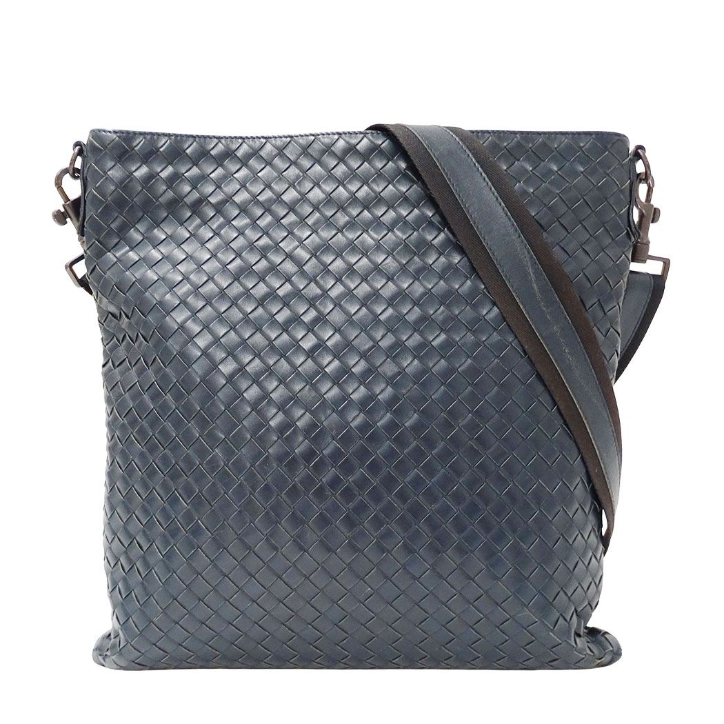 ボッテガ・ヴェネタ BOTTEGAVENETA バッグ レディース ブランド ショルダーバッグ イントレチャート レザー ネイビー 斜めがけ おしゃれ 編み込み 普段使い おでかけ 【中古】