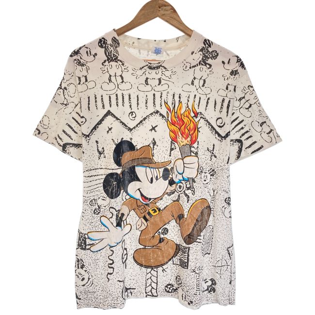 【中古】　Velva Sheen　Tシャツ　80s vintage　80年代　OLD　半袖　トップス　クルーネック　キャラクター　ディズニー　ミッキー　プリント　USA製　古着　/5609