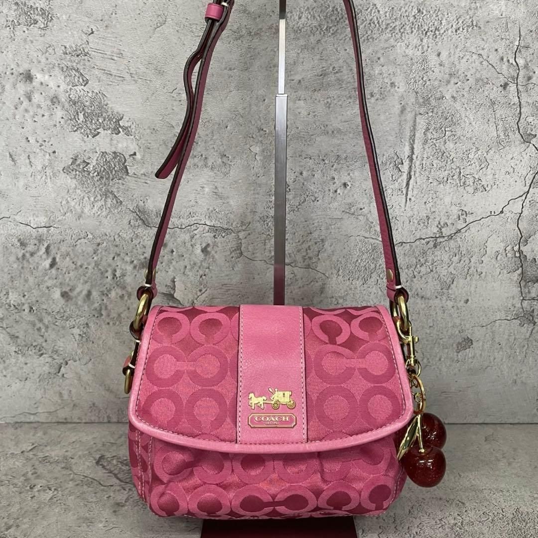 Good Condition Coach Y2K Op Art Pink Shoulder Bag Coach Shoulder Bag Op Art Canvas Leather Pink