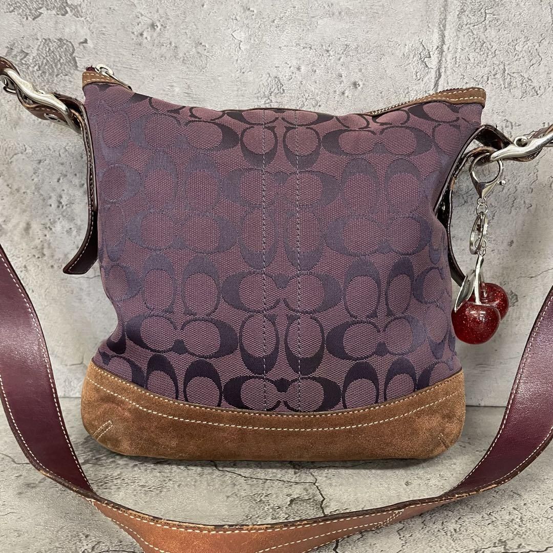 美品　COACH Y2K Signature Suede Purple Bag　コーチ ショルダーバッグ シグネチャー キャンバス スエード 紫 パープル