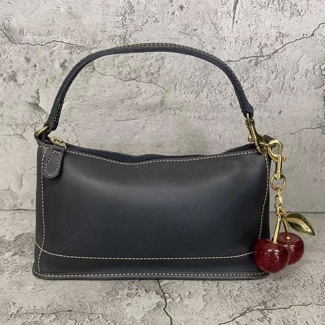 美品　Old Coach Navy Accessory Pouch 9311　オールドコーチ アクセサリーポーチ ショルダーバッグ レザー 紺 ネイビー