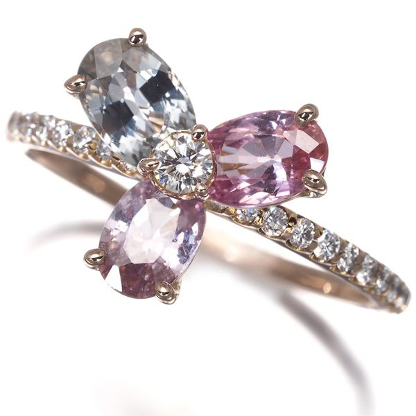 ピンク&パープル&グリーンサファイア 1.945ct ダイヤ ダイヤモンド フラワー マルチカラー リング K18PG ソ #199152