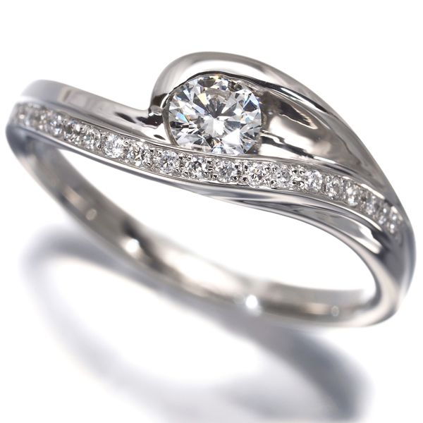 ダイヤ ダイヤモンド 0.25ct/0.08ct ウェーブ 一粒 リング Pt900 #198317 58,080円