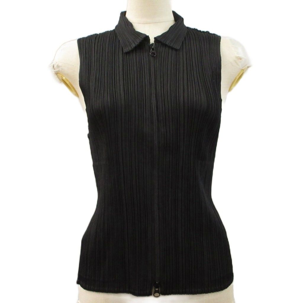 プリーツプリーズ PLEATS PLEASE ノースリーブ シャツ ジップアップ 3 ブラック 黒 ベスト トップス イッセイミヤケ 14,271円