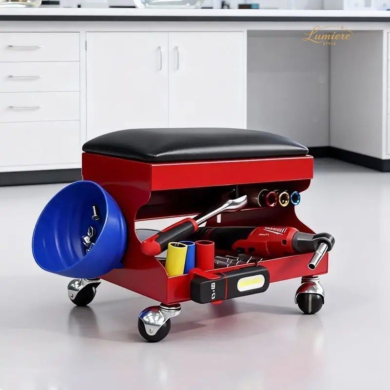 ROLLING MECHANIC WORK STOOL WITH CASTERS MOBILE REPAIR SEAT WORKSHOP