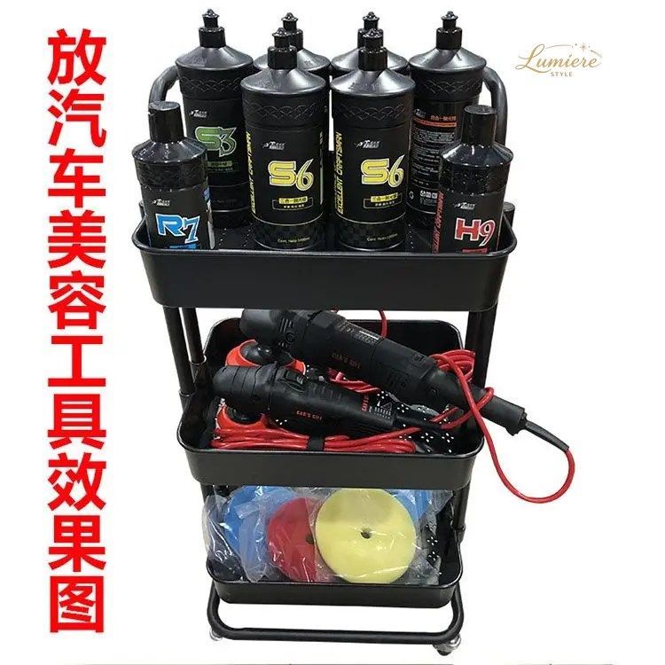 3 TIER MOBILE DETAILING TROLLEY COMPACT TOOL CART WITH WHEELS