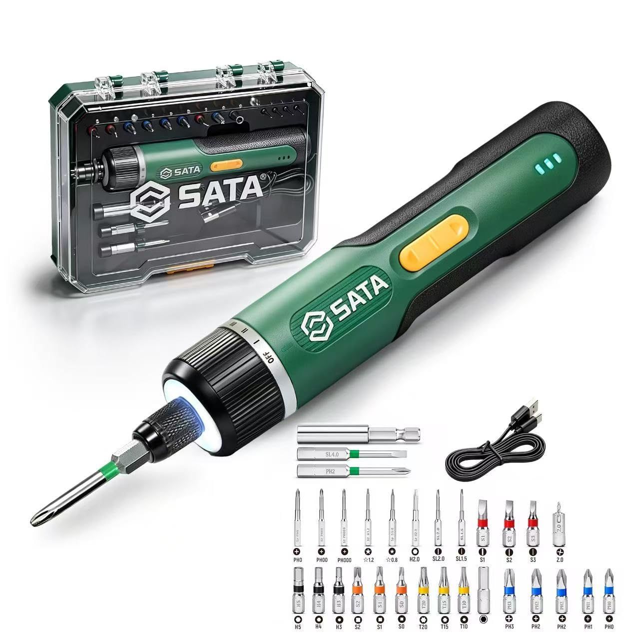 SATA 電動ドライバー 小型 Type-C充電式 ミニ電動ドライバーセット 電動5N.m 手動8N.m 320RPM回転数 LED 3段階トルク 正逆転 ビット30本付 収納ケース付き DIY/家庭/家具組立用 初心者 女性向け★ 6,098円