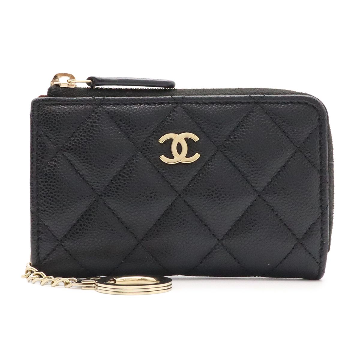 CHANEL シャネル マトラッセ ココマーク コインケース 小銭入れ キーリング L字ファスナー キャビアスキン レザー ブラック 黒 ゴールド金具 AP0221
