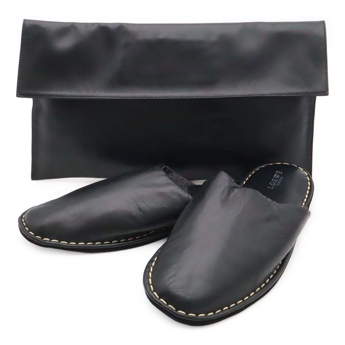 LOEWE ロエベ スリッパ ルームシューズ 室内履き レザー ブラック 黒 #39 日本サイズ約24cm-24.5cm 14,454円