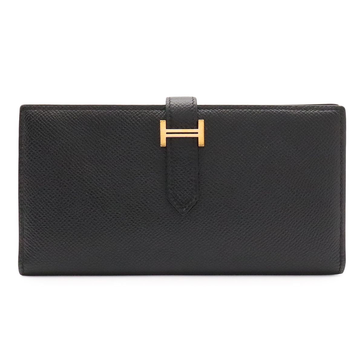 HERMES エルメス ベアンスフレ 2つ折長財布 二つ折り長財布 ヴォーエプソン レザー ブラック 黒 ゴールド金具 D刻印 108,900円