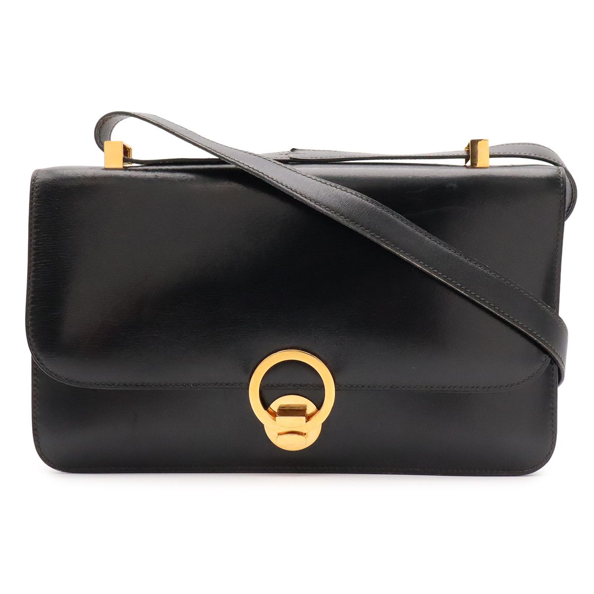 HERMES エルメス リングドゥ ショルダーバッグ ワンショルダー セミショルダー ボックスカーフ BOXカーフ レザー ブラック 黒 ゴールド金具 ○K刻印