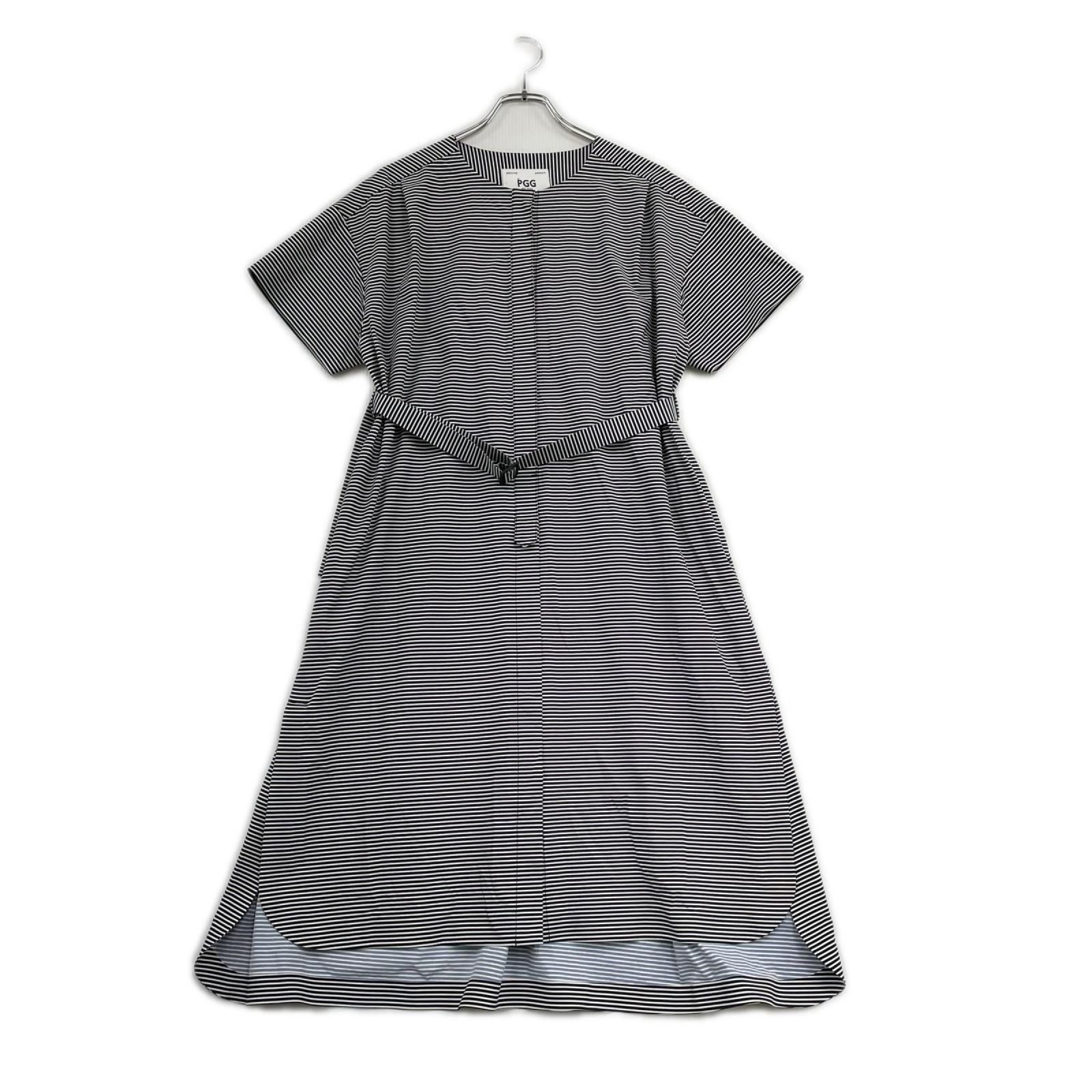中古 レディース ピージージー PGG ワンピース 1(M) ネイビー×ホワイト 紺系 半袖 ボーダー ストレッチ 7,584円