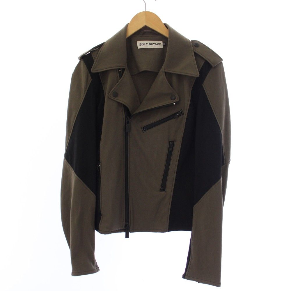 イッセイミヤケ ISSEY MIYAKE バイカラー ストレッチジャージー ダブルライダースジャケット 4 ベージュ IM46JD011 /TK 12,168円