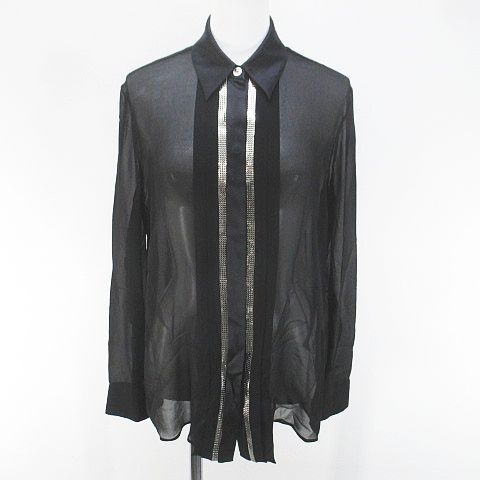 ヴェルサーチ ヴェルサーチェ VERSACE 1017624 1A12303 メデューサボタン シャツ ブラウス 絹 シルク 36 黒系 ブラック イタリア製 シースルー 透け感 ハンガー付き